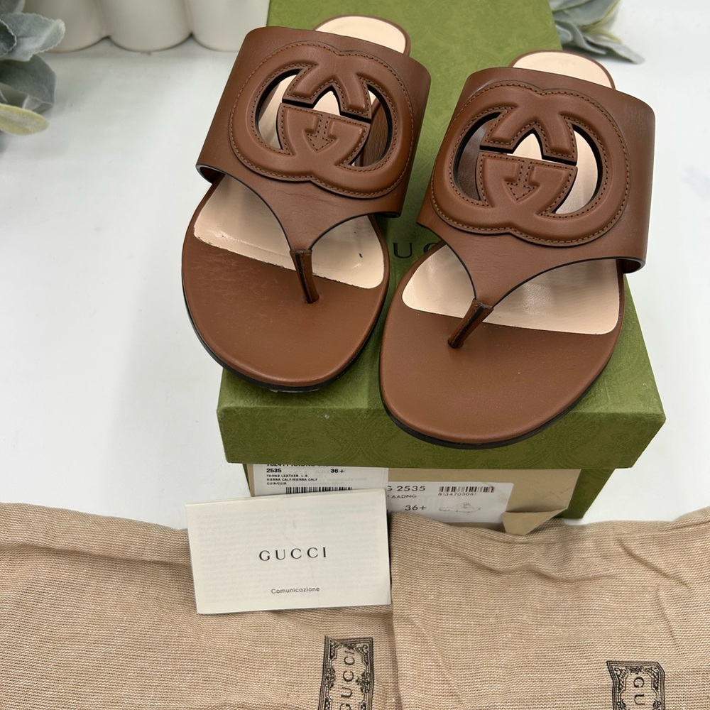 Women's Gucci interlocking G leather sandals size 36.5 made in Italy - Picture 3 of 12